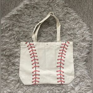 NWOT Baseball Stitch Canvas Tote Bag - Cream and Red